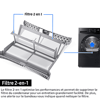texte Filtre 2 en 1 du DV5000D Dryer SpaceMax™ and Hygiene Care 8kg pour entreprise
