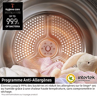 texte programme anti allergène du DV5000D Dryer SpaceMax™ and Hygiene Care 8kg