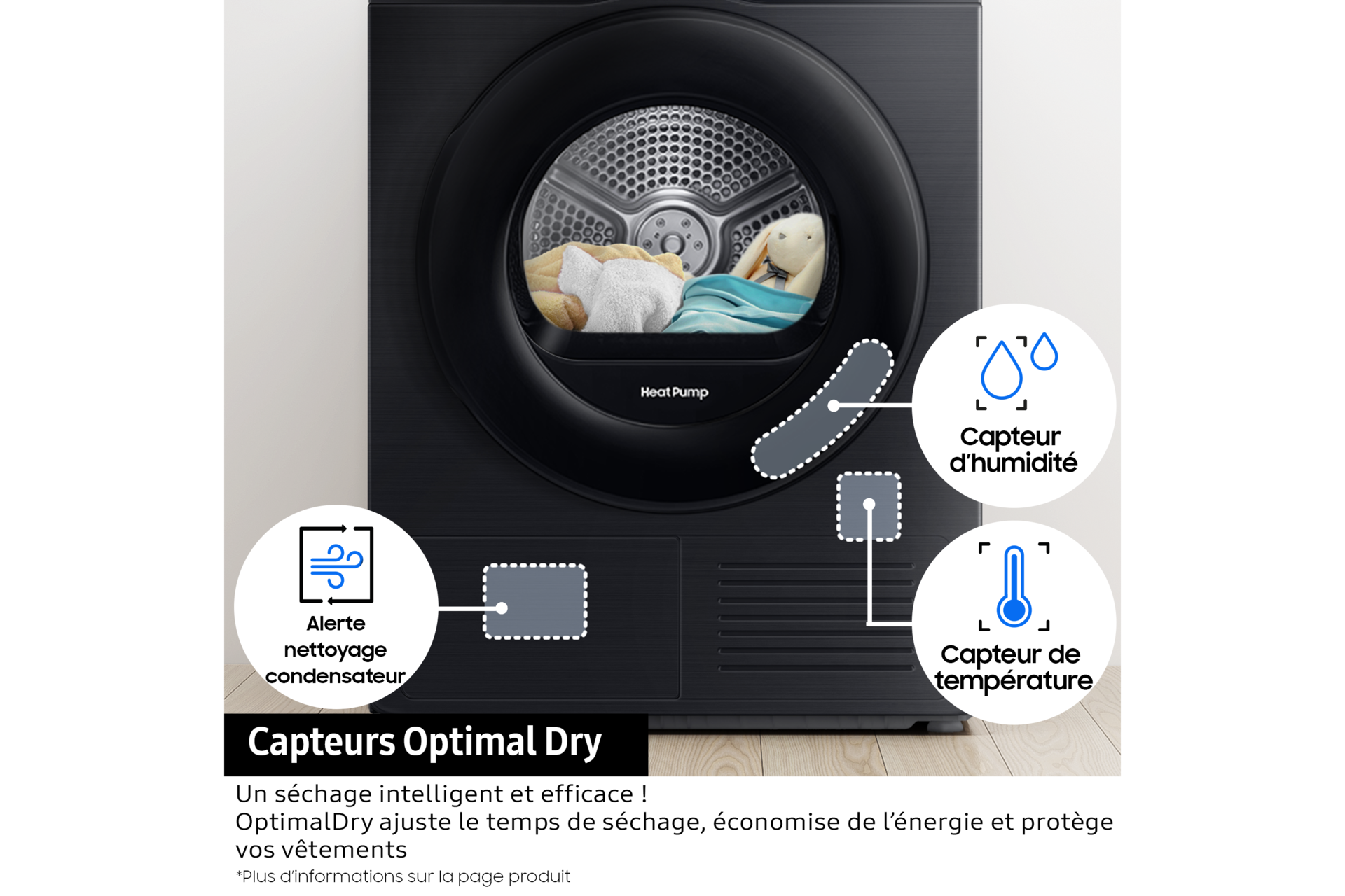 Sèche-linge OptimalDry 9kg Noir