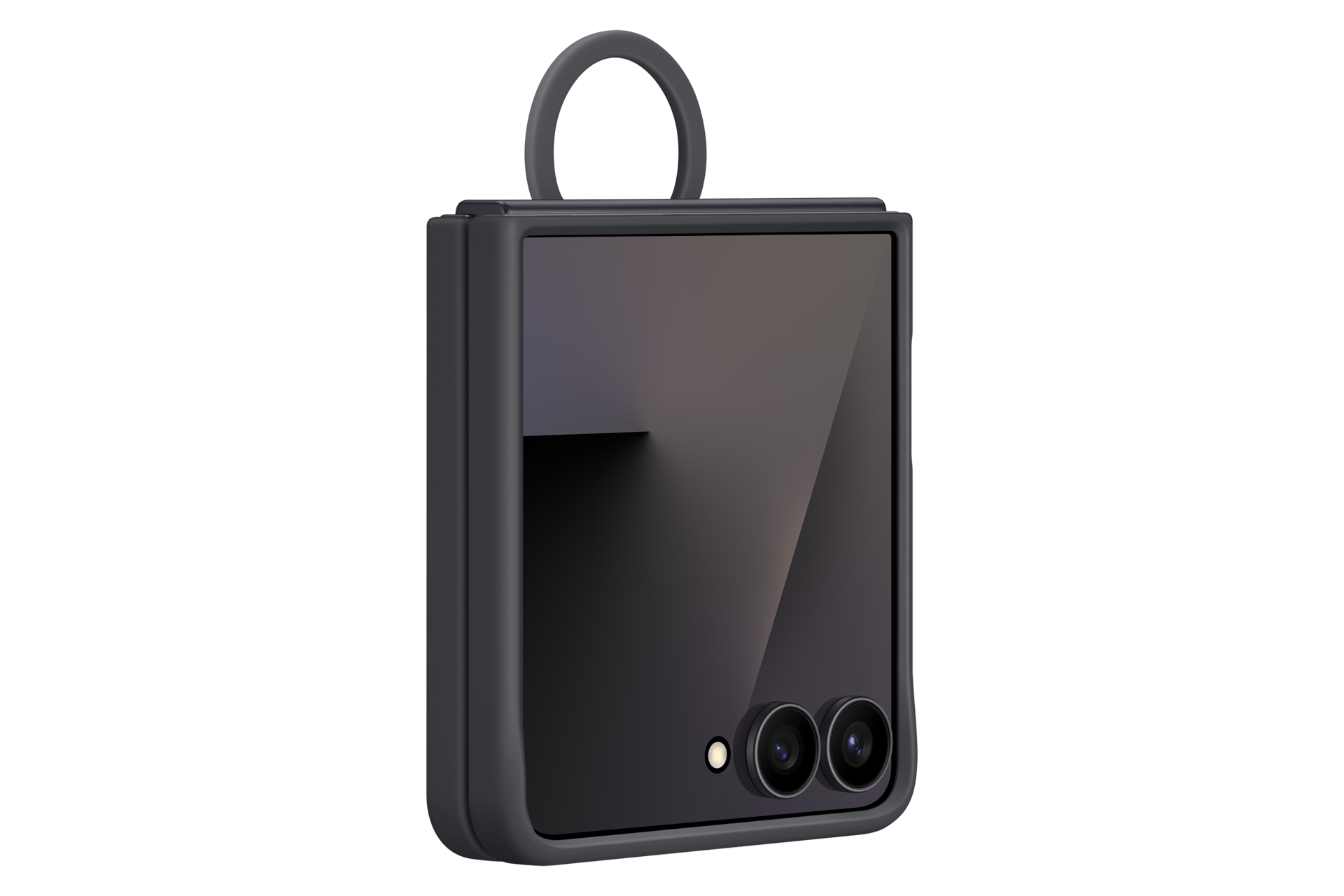 Face vue de droite de la coque silicone avec anneau pour Galaxy Z Flip7 Noir