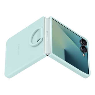 Vue dessus de la coque silicone avec anneau pour Galaxy Z Flip7 Vert deau