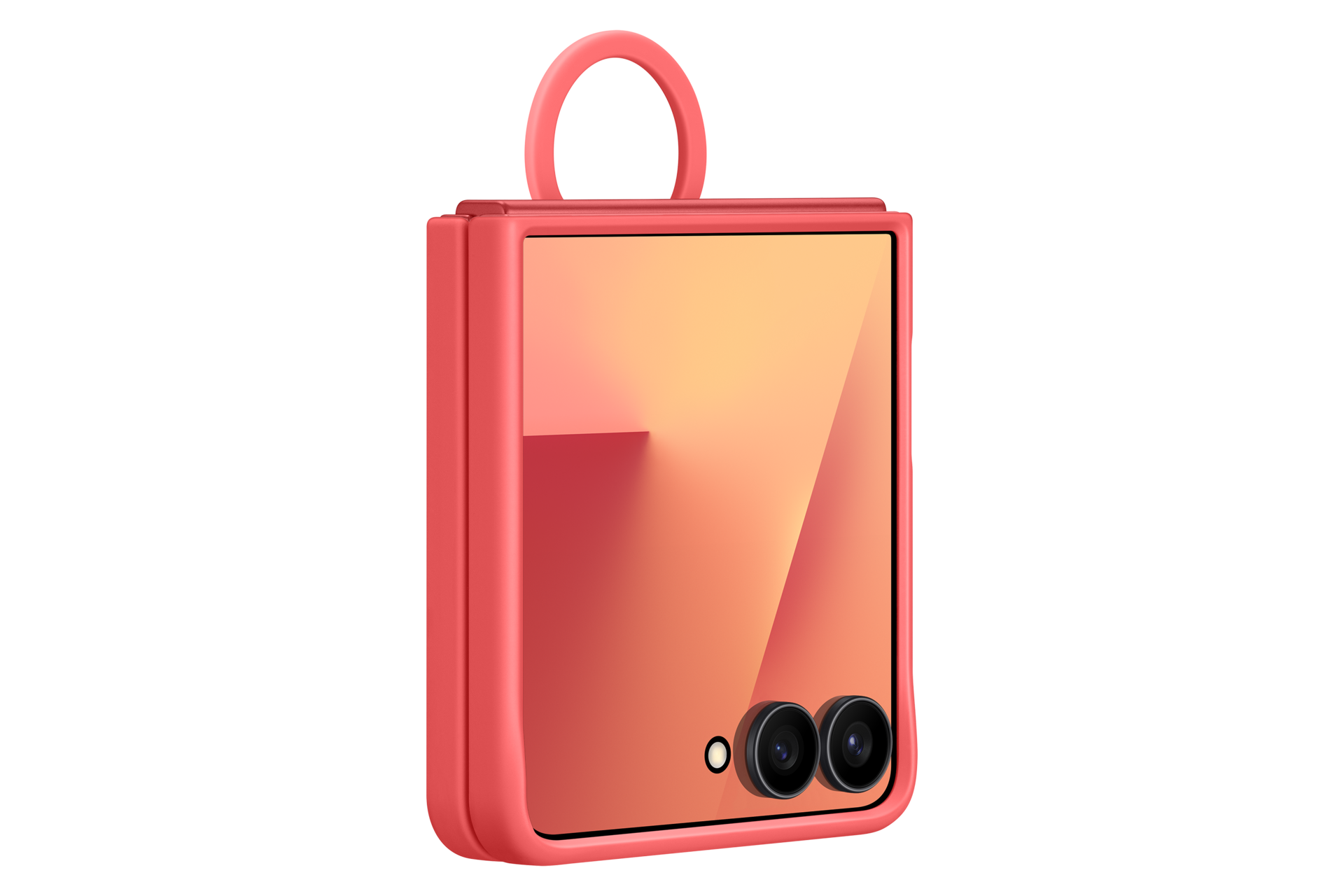 Face pliée vue de droite de la coque silicone avec anneau pour Galaxy Z Flip7 Corail