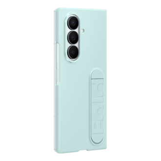 Profil gauche de la coque silicone avec support pour Galaxy Z Fold7 Vert deau