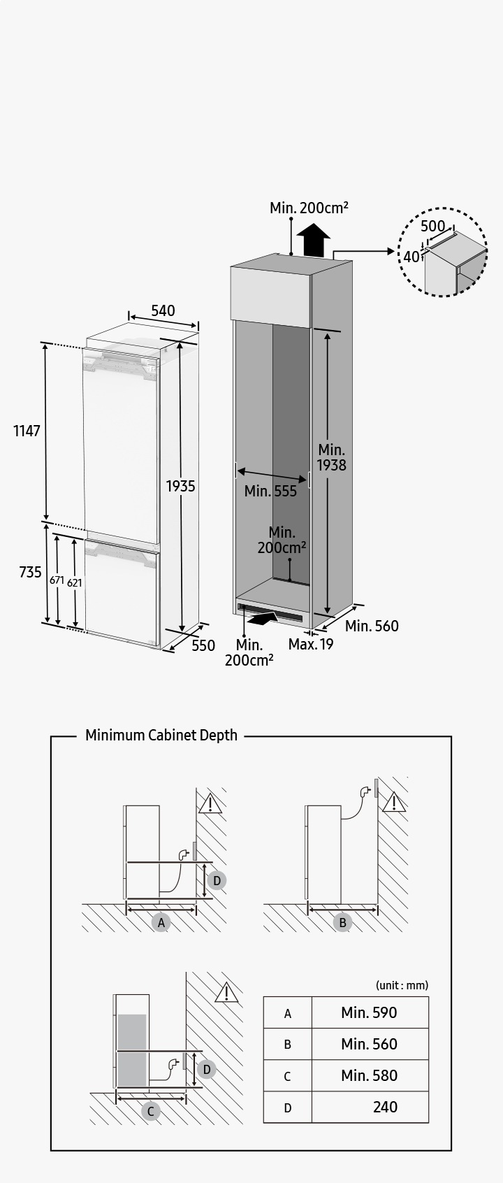 SAMSUNG Réfrigérateur congélateur encastrable BRB30605FWW, Froid ventilé  intégral, Niche 194 cm : : Gros électroménager