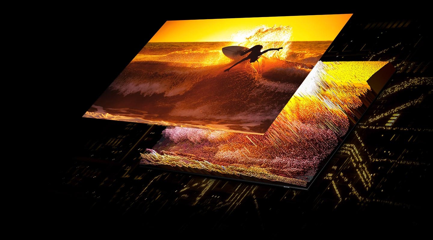 A surfer on the screen is displayed in detail thanks to the LEDs Quantum Mini at the rear which control the light with precision