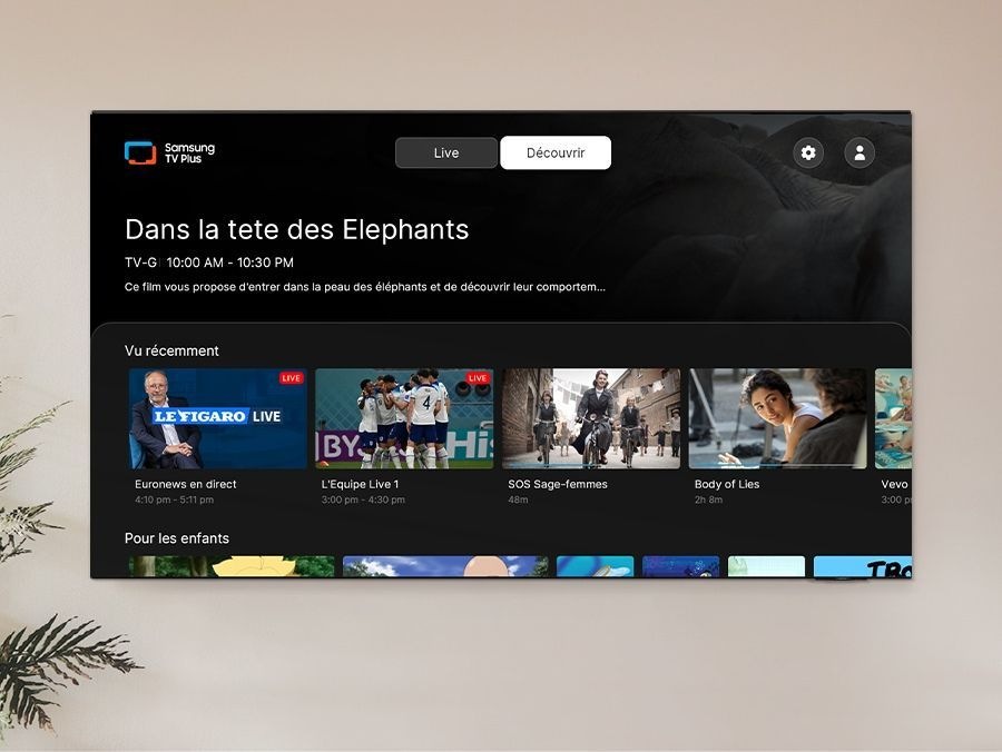 Samsung TV Plus UI image shows various images of popular content.