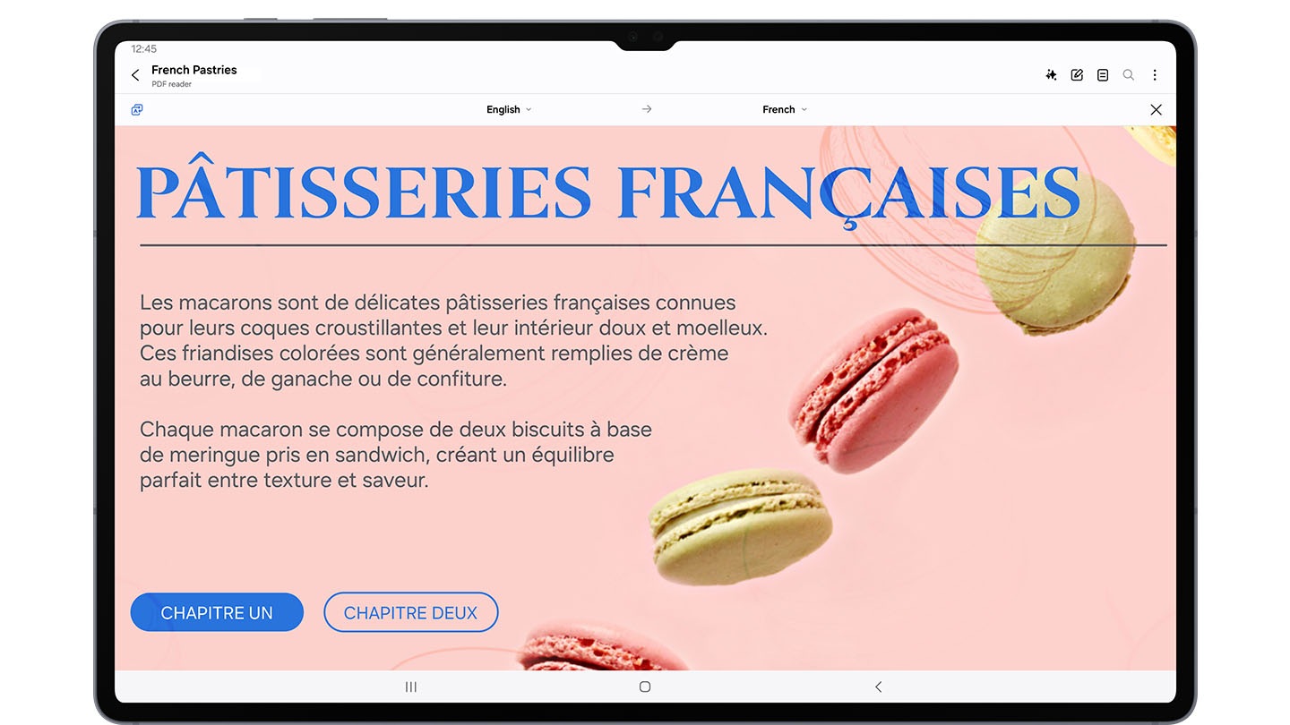 Parmi les options Résumer et Traduire, le S Pen choisit Traduire.