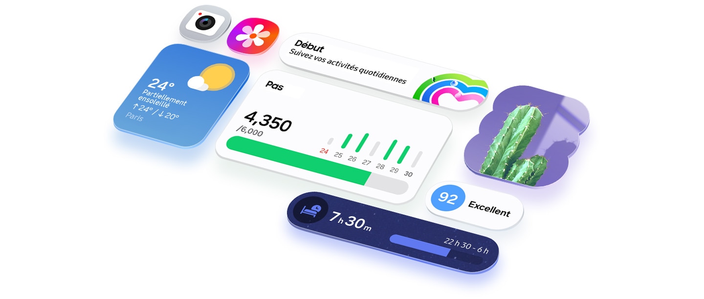 Les différentes icônes et widgets d’applications de l’interface utilisateur One UI 8.5 sont intuitivement disposés en grille.