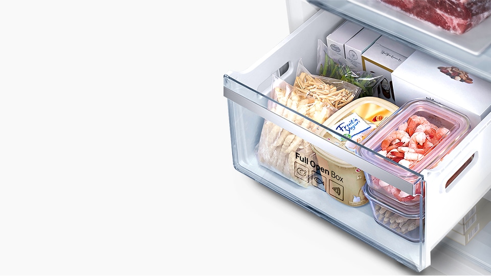 Les tiroirs de congélation s'ouvrent largement afin de vous laisser accéder plus facilement à vos aliments.	