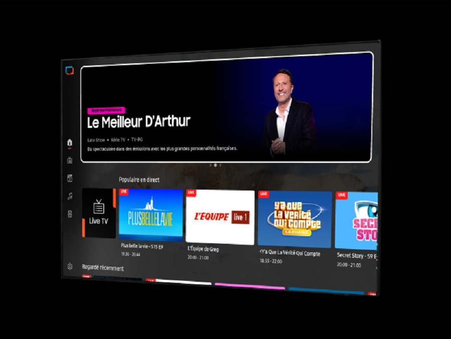 Image illustrant le menu d'accueil de Samsung TV Plus