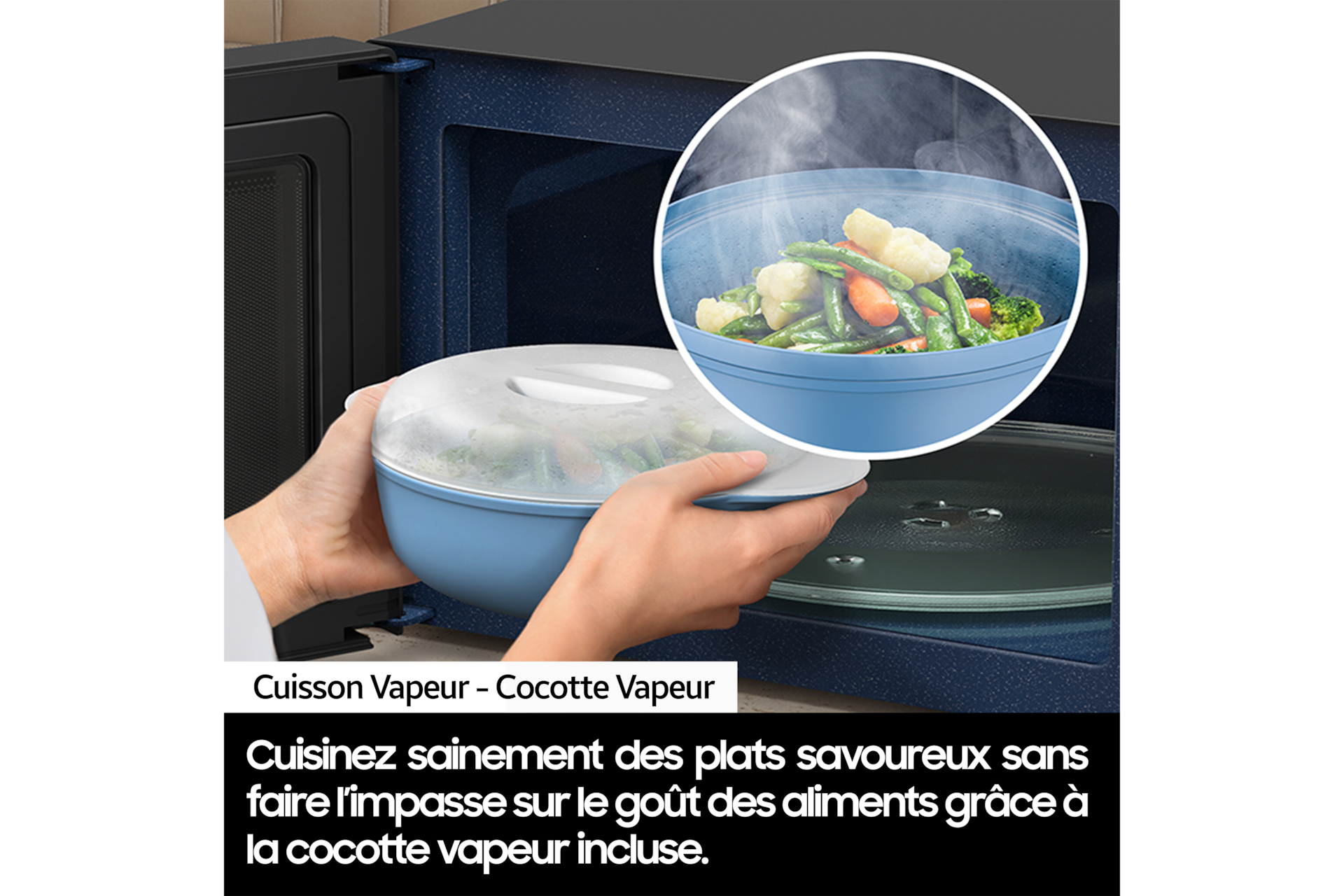 Micro-ondes combiné Samsung 32L - Air Fry - Arrêt plateau tournant - Désodorisation - Blanc - 900W - Plat croustilleur & Cocotte vapeur - MC32DB7746KE White
