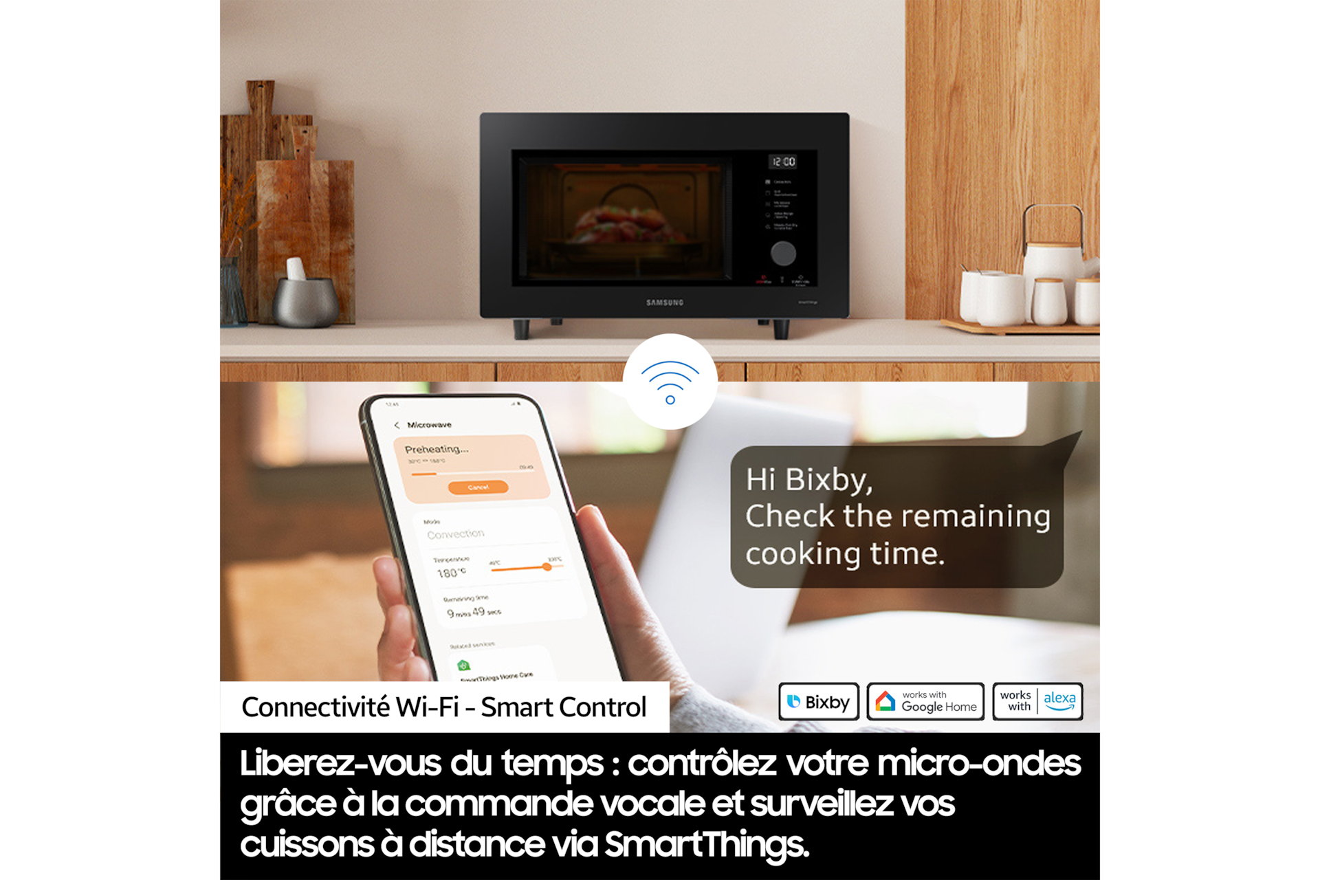 Micro-ondes combiné Samsung 32L - Air Fry - Arrêt plateau tournant - Désodorisation - Blanc - 900W - Plat croustilleur & Cocotte vapeur - MC32DB7746KE White