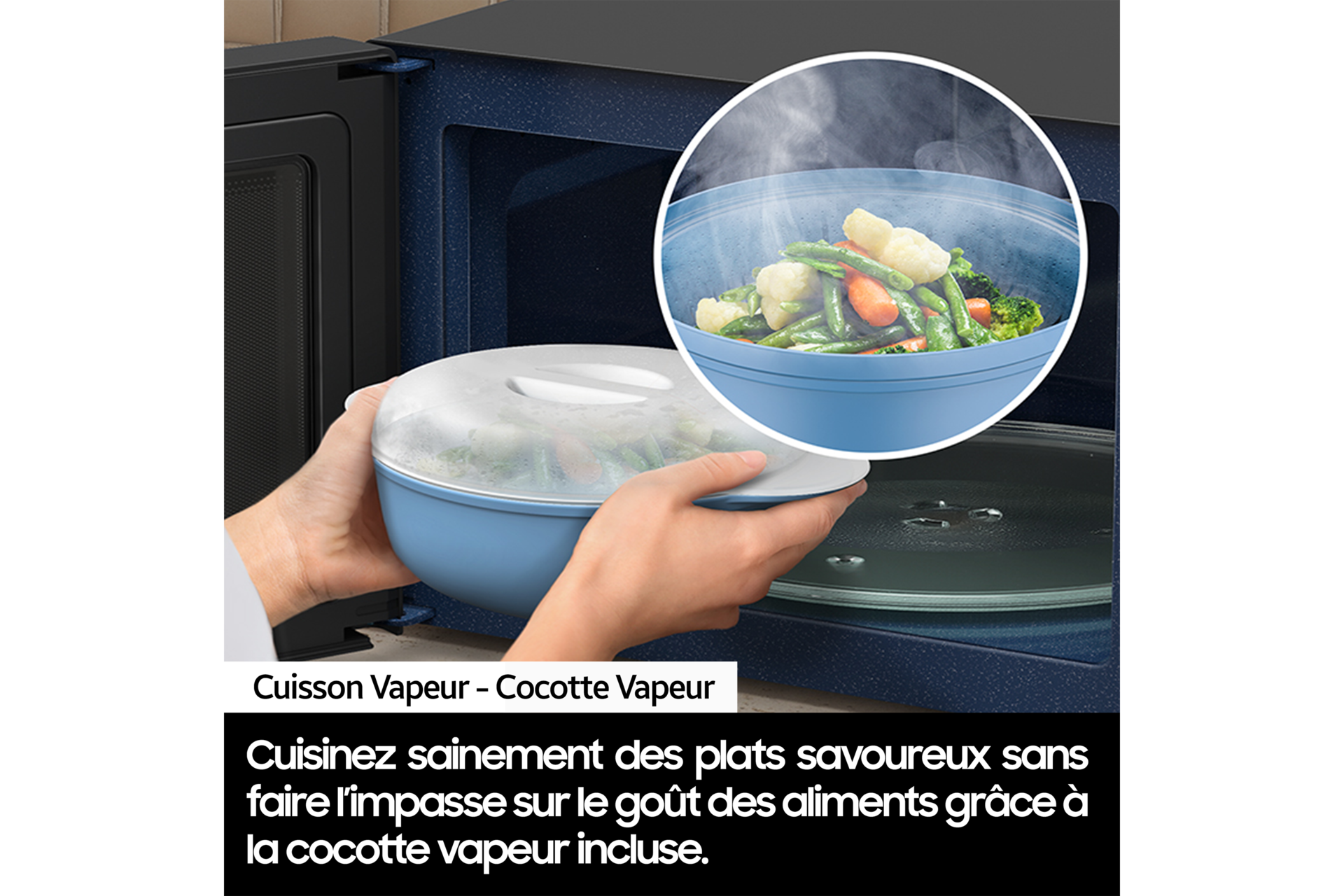 Micro-ondes solo Samsung 23L - Désodorisation - Blanc - 800W - Cocotte vapeur - MS23K3555EW Blanc