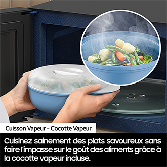 Micro-ondes solo Samsung 23L - Désodorisation - Blanc - 800W - Cocotte vapeur - MS23K3555EW Blanc