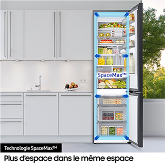 Réfrigérateur Combiné Samsung Bespoke AI - Noir-  No Frost : élimine l'accumulation de glace - 344L - Classe E -RB34C600EBN Noir