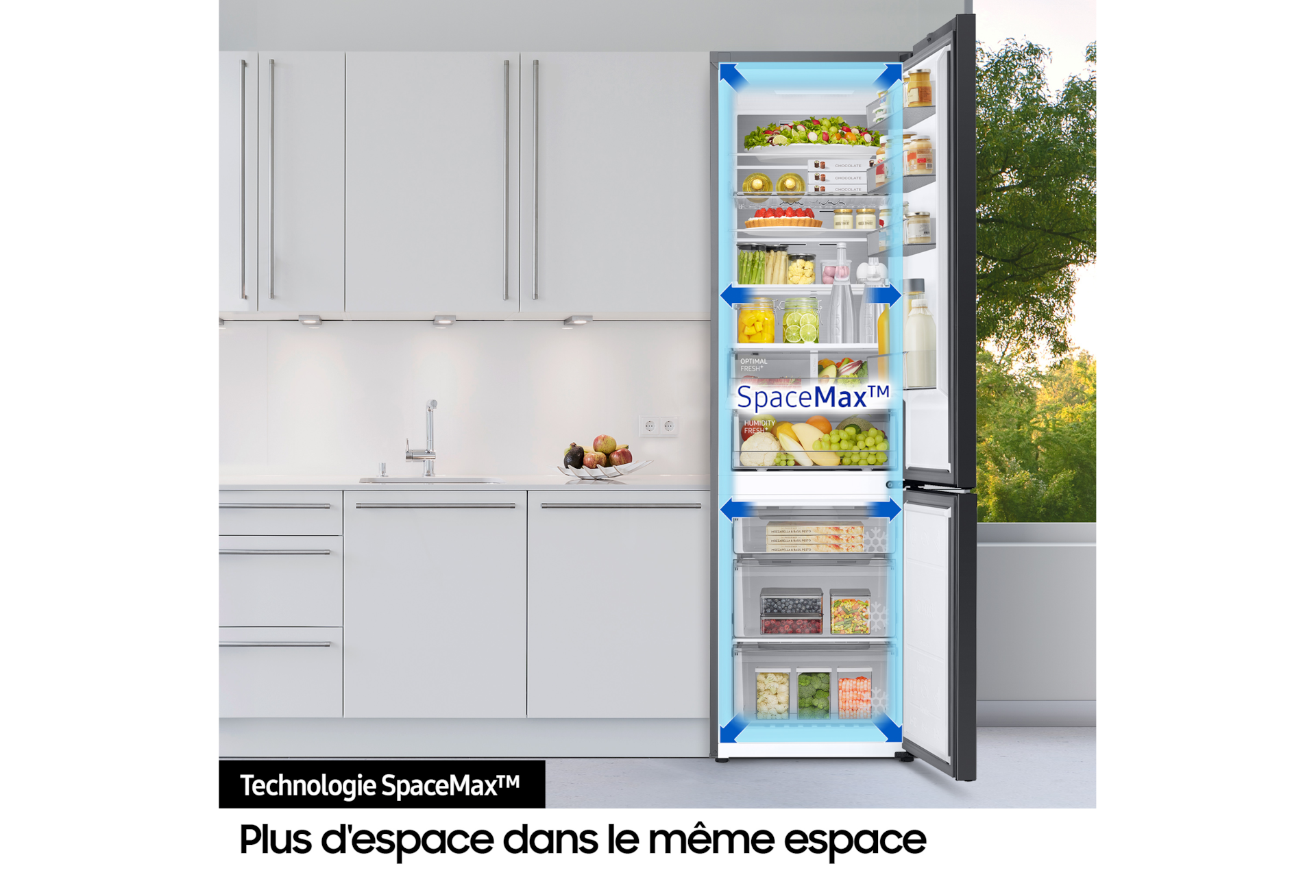 Réfrigérateur Combiné Samsung Bespoke AI - Clayette Porte- 390L - Classe E -RB38C672ESA Silver