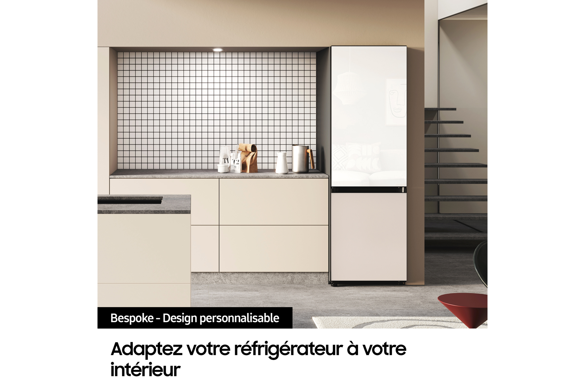 Réfrigérateur Combiné Samsung Bespoke AI - Platinum Inox-  Connecté - 387L - Classe A -RB38C7B6AS9 Silver
