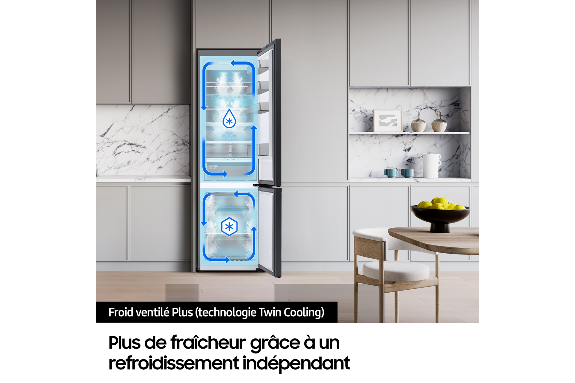 Réfrigérateur Combiné Samsung - Platinum Inox-  Twin Cooling: deux systèmes de refroidissement- 387L - Classe B -RB38T607BS9 Platinum Inox