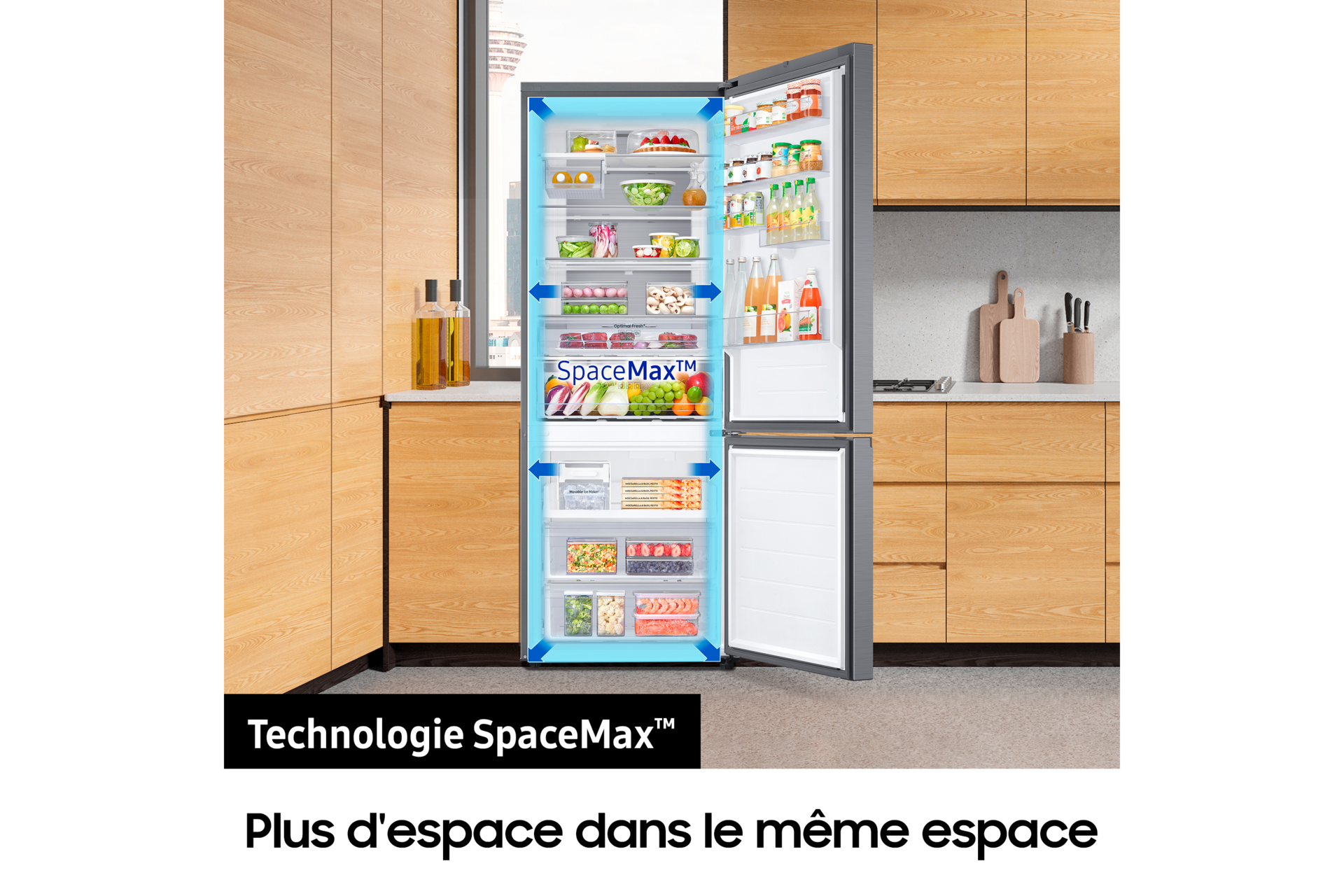 Réfrigérateur Combiné Samsung Bespoke AI - Platinum Inox-  Connecté - 538L - Classe E -RB53DG703ES9 Refined Inox