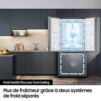 Réfrigérateur Samsung Bespoke AI Multi-portes- Dist Eau (réservoir) - 495L -  Classe E -RF50C530ES9 Platinum Inox