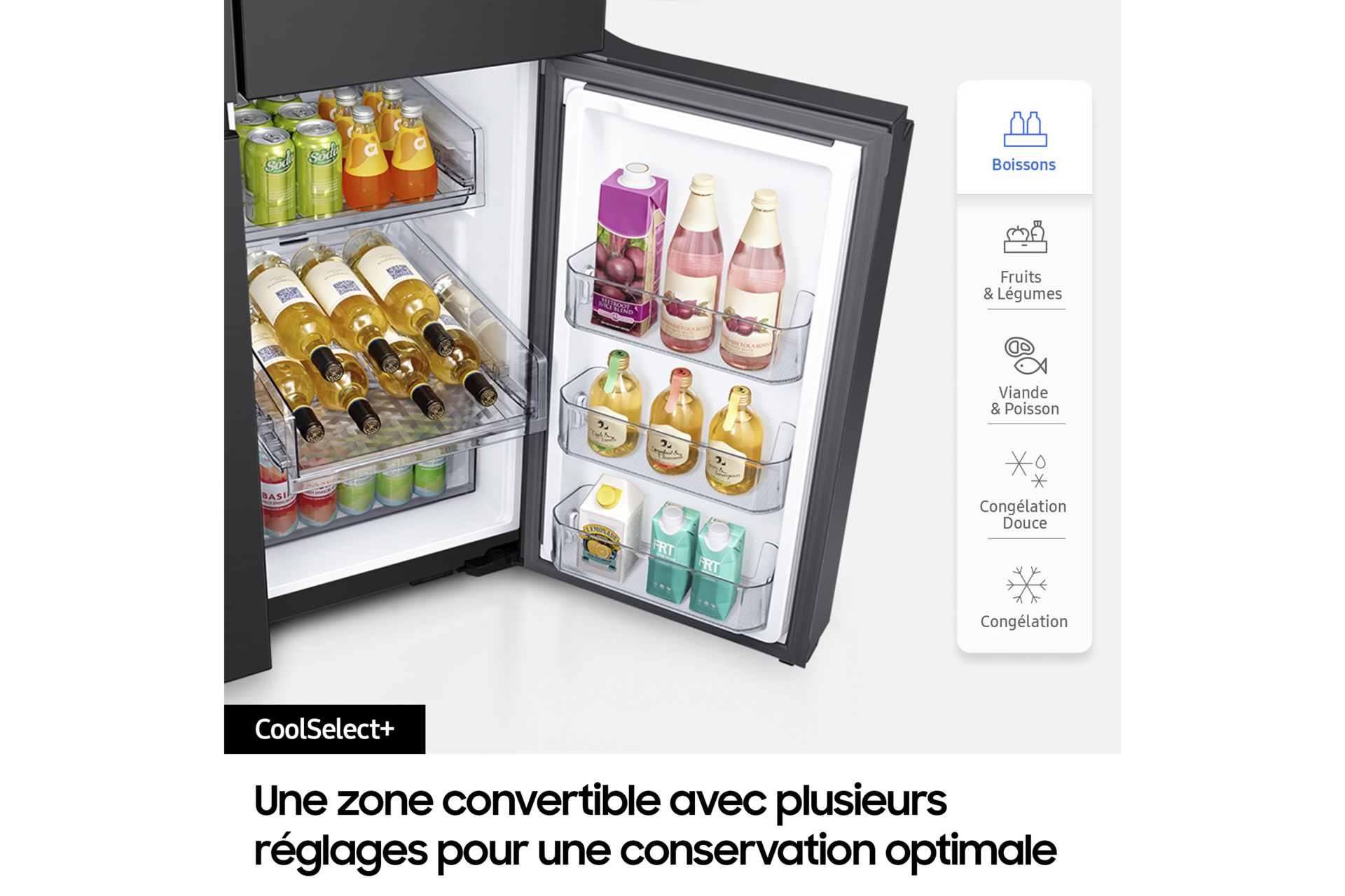 Réfrigérateur Samsung Bespoke AI - Light & See -Multi-portes- 645L -  Classe E -RF65DB970E22 Clean Black