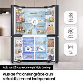 Réfrigérateur Samsung Bespoke AI - Multi-portes- Triple Cooling - 646L -  Classe E -RF65DG960ESR Silver