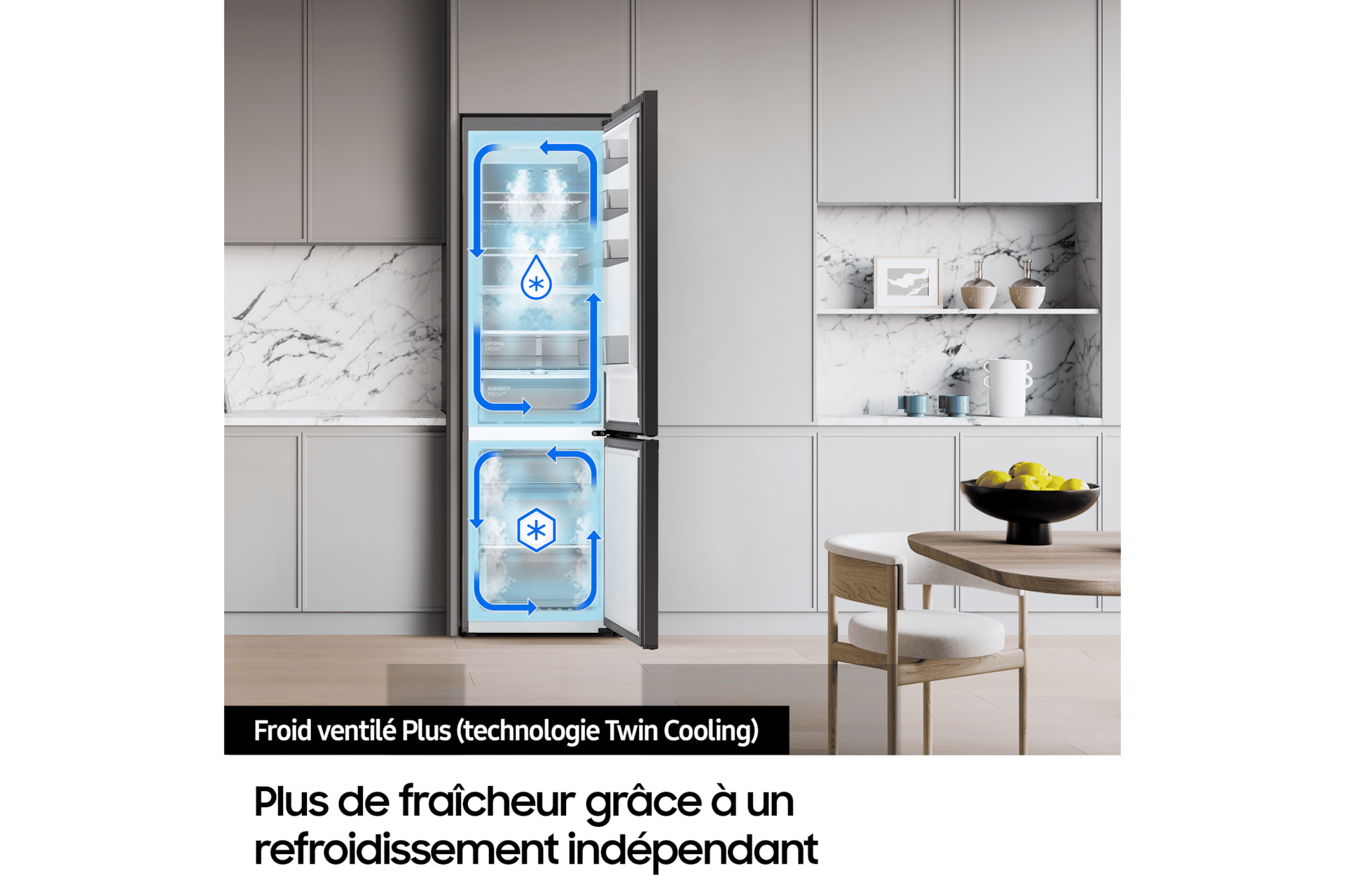 Bespoke AI Réfrigérateur Combiné Twin Cooling 387L Inox anti-trace
