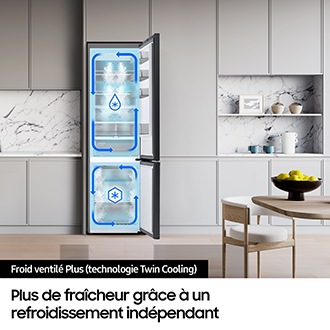Bespoke AI Réfrigérateur Combiné Twin Cooling 387L Inox anti-trace