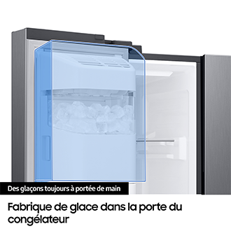 Réfrigérateur Samsung Bespoke AI - Américain - Platinum Inox- Metal Cooling: retient le froid de l'air - 621 L-  Classe D - RS90F64EDT Platinum Inox