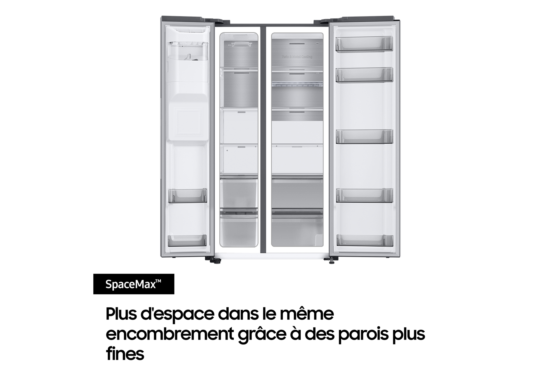Réfrigérateur Samsung Bespoke AI - Américain - Platinum Inox- Metal Cooling: retient le froid de l'air - 621 L-  Classe E - RS90F64EET Silver
