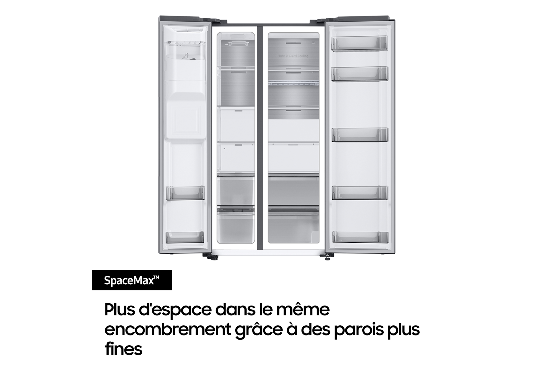 Réfrigérateur Samsung Bespoke AI Family Hub - Américain -  Platinum Inox- Twin Cooling: deux systèmes de refroidissement - 614 L-  Classe E - RS90F66BET Platinum Inox