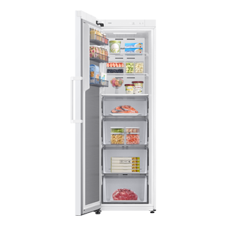 Bespoke AI Congélateur 1 Porte Full-Flex Convertible 387L Front-Open-With-Food1 White 