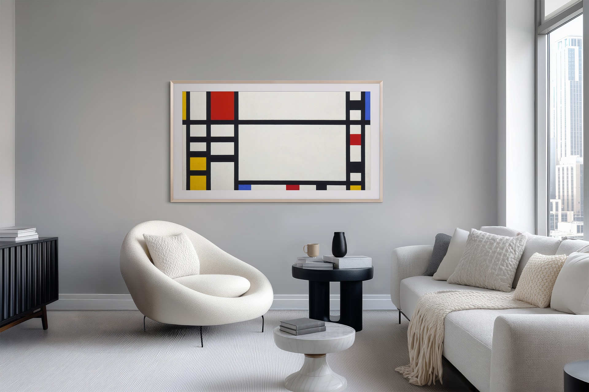 TV The Frame Pro 55'' Neo QLED 2026 L-Perspective1 Black Modern Frame Design with Wireleess One Connect