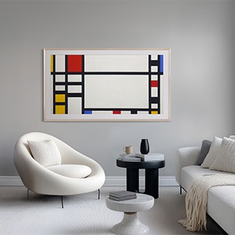 TV The Frame Pro 55'' Neo QLED 2026 L-Perspective1 Black Modern Frame Design with Wireleess One Connect