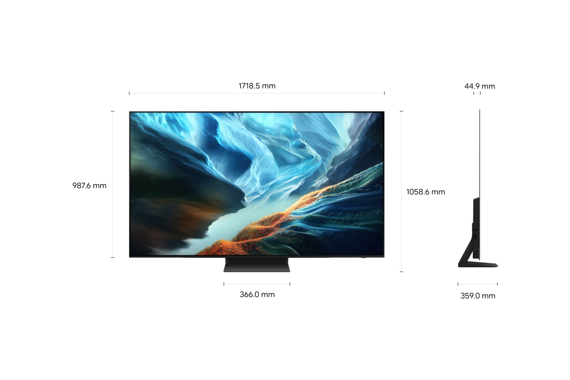 77" OLED S92H 4K Samsung Vision AI Smart TV Sans Reflet (2026) Graphite - Dimensions