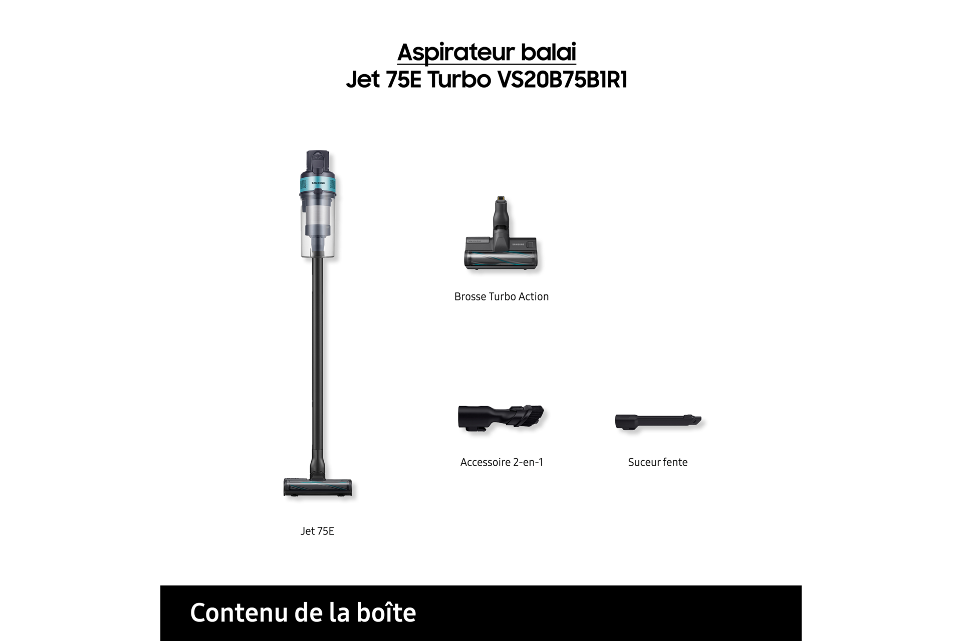 Jet 75E Turbo Aspirateur balai 1 brosse Menthe 200 AW Design Noir / Filtre Menthe