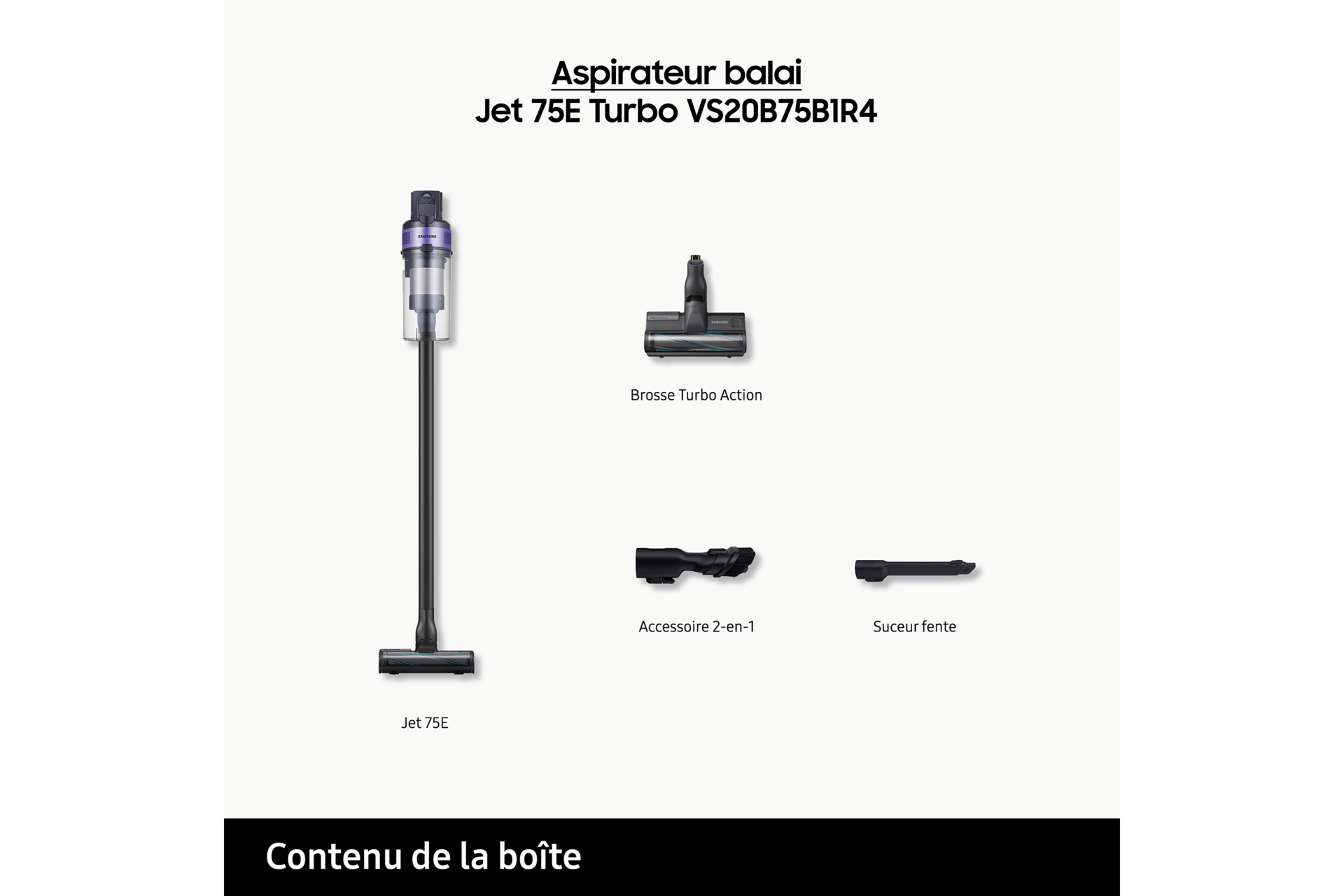 Jet 75E Turbo Aspirateur balai 1 brosse Violet 200 AW Design Noir / Filtre Violet