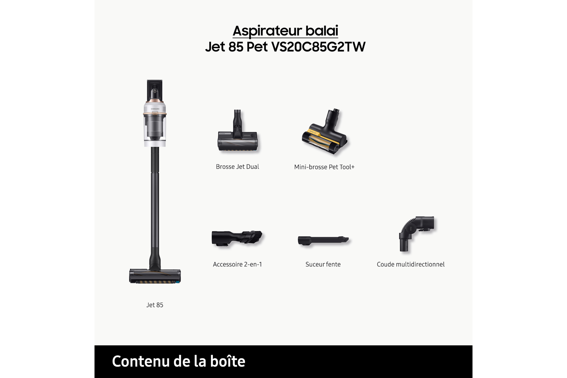 Jet 85 Pet Aspirateur balai 2 brosses Blanc 210 AW Blanc