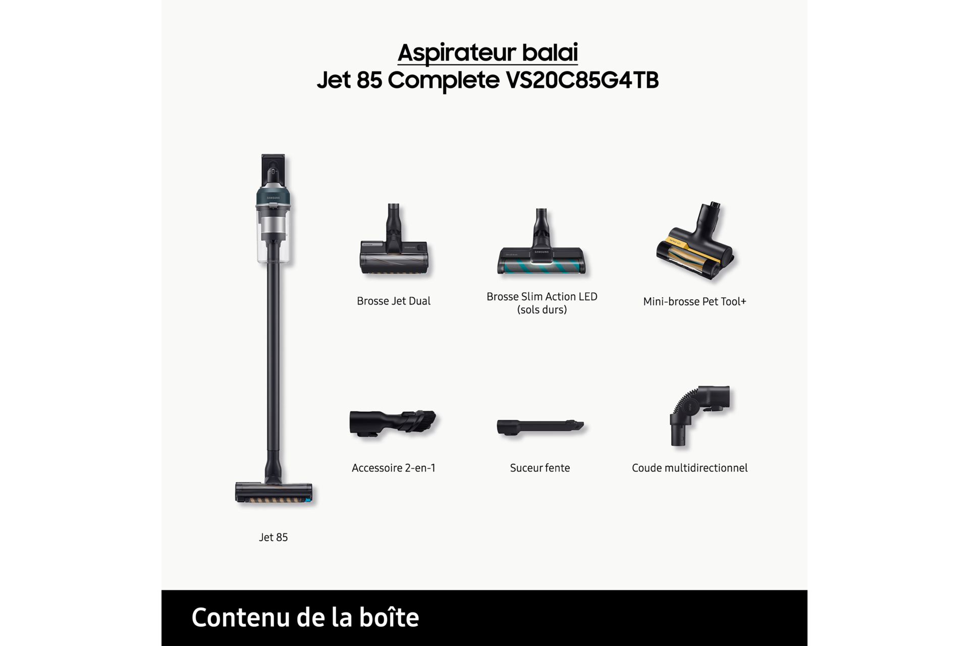 Jet 85 Complete Aspirateur balai 3 brosses Bleu 210 AW Design Noir / Filtre Bleu nuit