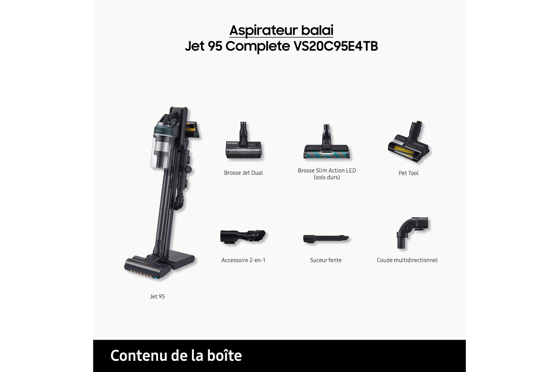 Jet 95 Complete Aspirateur balai 3 brosses Z-station Bleu 210 AW Design Noir / Filtre Bleu nuit
