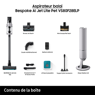 Bespoke AI Jet Lite Pet Aspirateur balai 2 brosses Clean Station Gris 280 AW Gris
