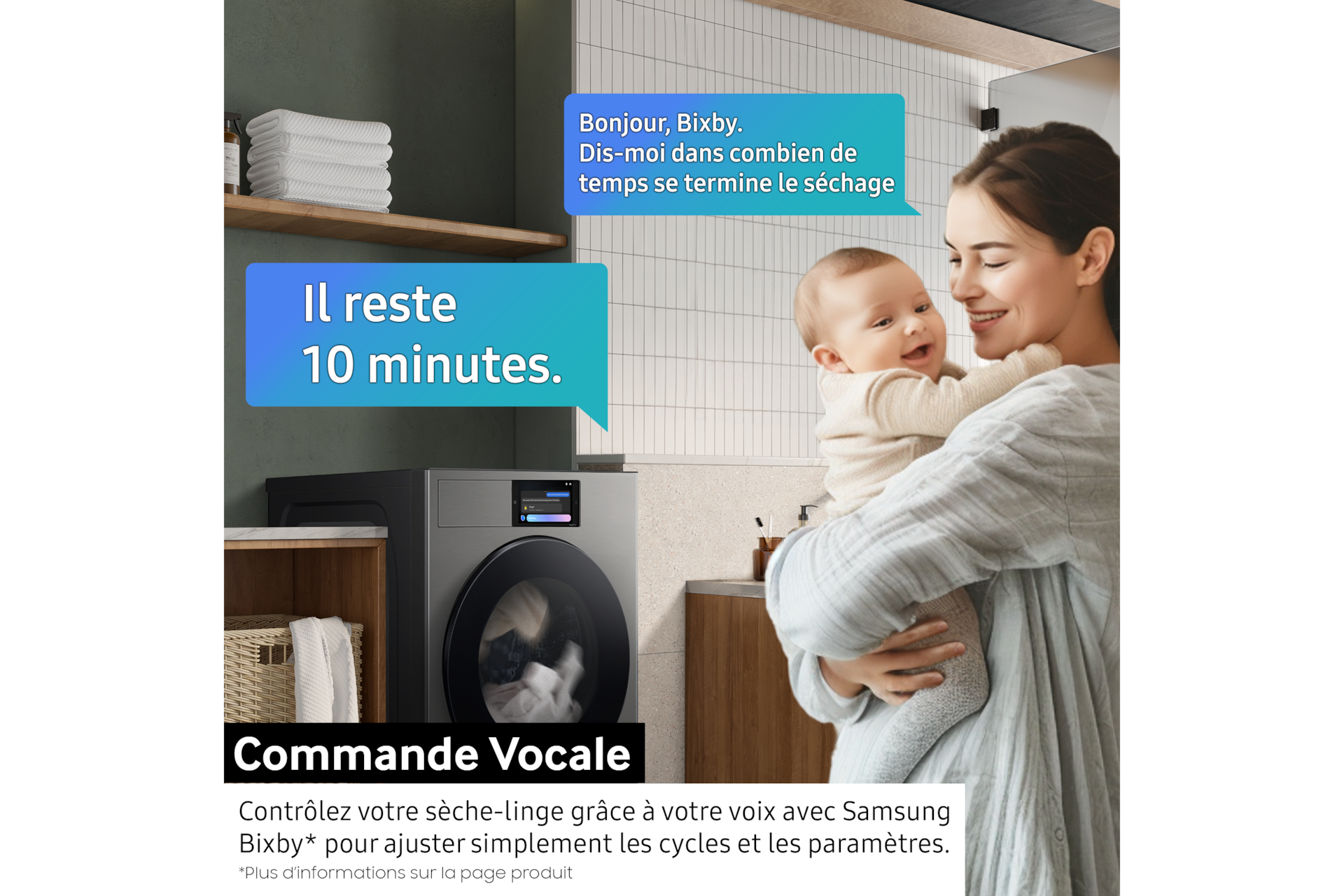 Lave-Linge Séchant Samsung Noir / Bespoke AI Laundry Combo™ / 18k+11kg -  WD18DB8995BZ Classe A Gris