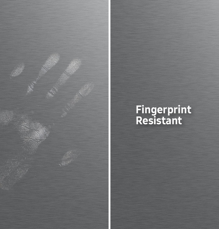 On the left is an image showing fingerprints on the surface, and on the right is the fingerprint resistant RF5000A.