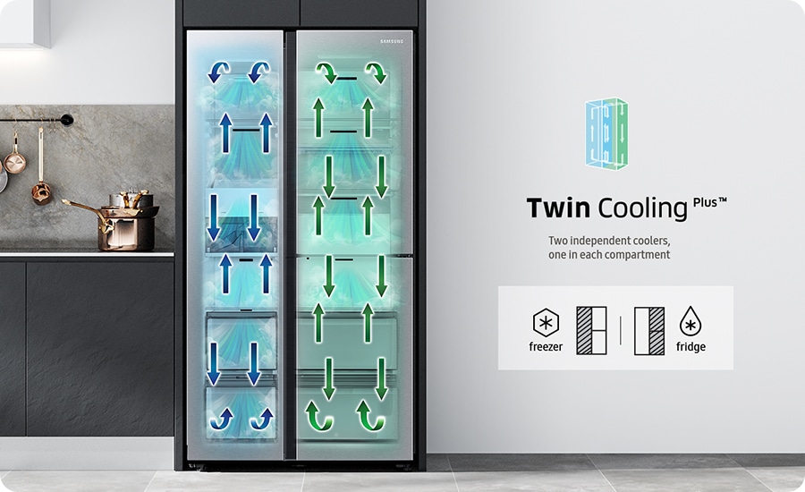 RS8000C has two cooling systems inside with freezing at the left side, refrigeration at the right side.