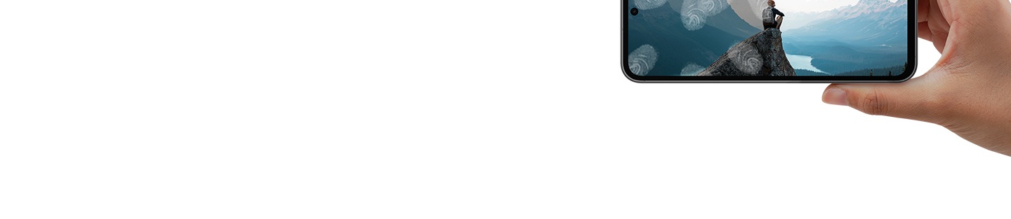 A hand holds a Galaxy S23 FE device with a finger touching its screen applied with a screen protector. A hand takes out a device with a screen protector applied from a pocket. A hand is holding the device that shows an image onscreen.