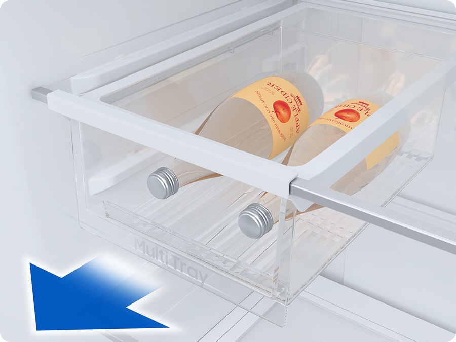 The Multi Tray allows the user to have more efficient use of the refrigerator space. The Tray fits right under each shelf for storing small items such as bottles.