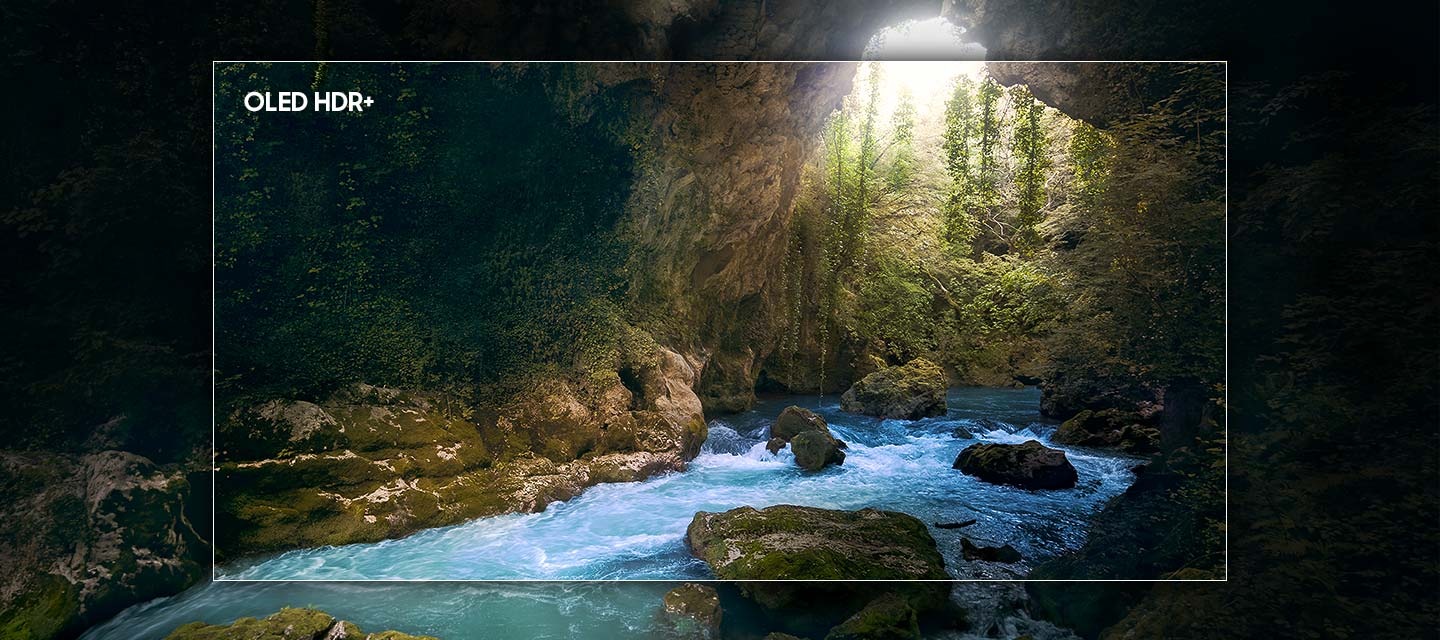 A scene in nature is highlighted at the center in the outline of a TV screen, showing how 