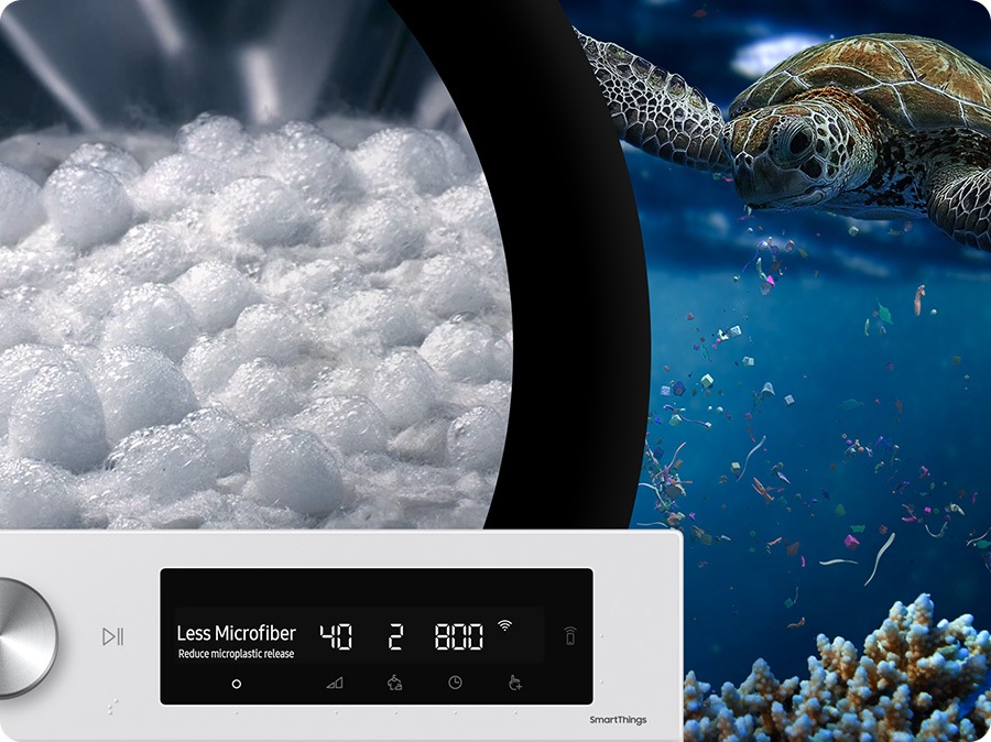 The ‘Less Microfiber cycle course reduces microplastics up to 54%. This is to prevent ocean pollution.