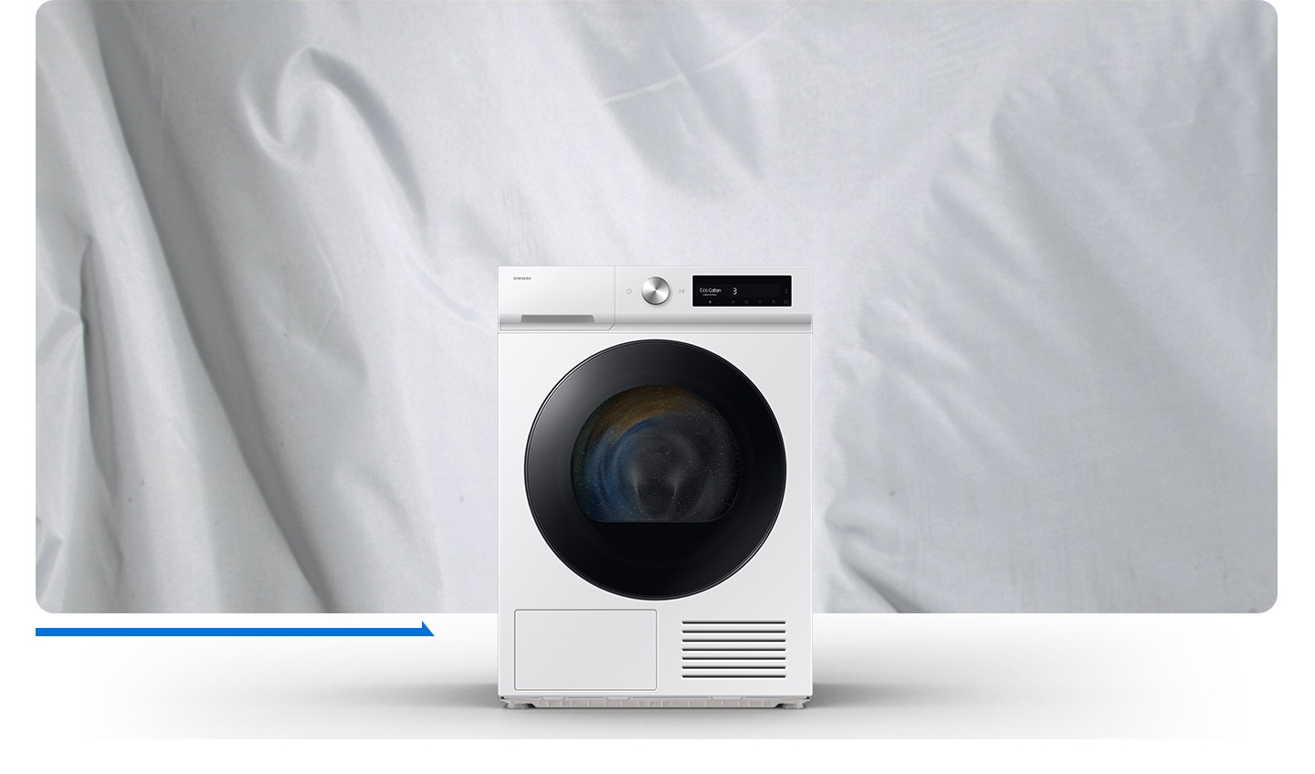 QuickDrive™ reduces the amount of moisture fast, resulting in 35% less drying time. The “up to 35% time saving” text appears on the top of the dryer.