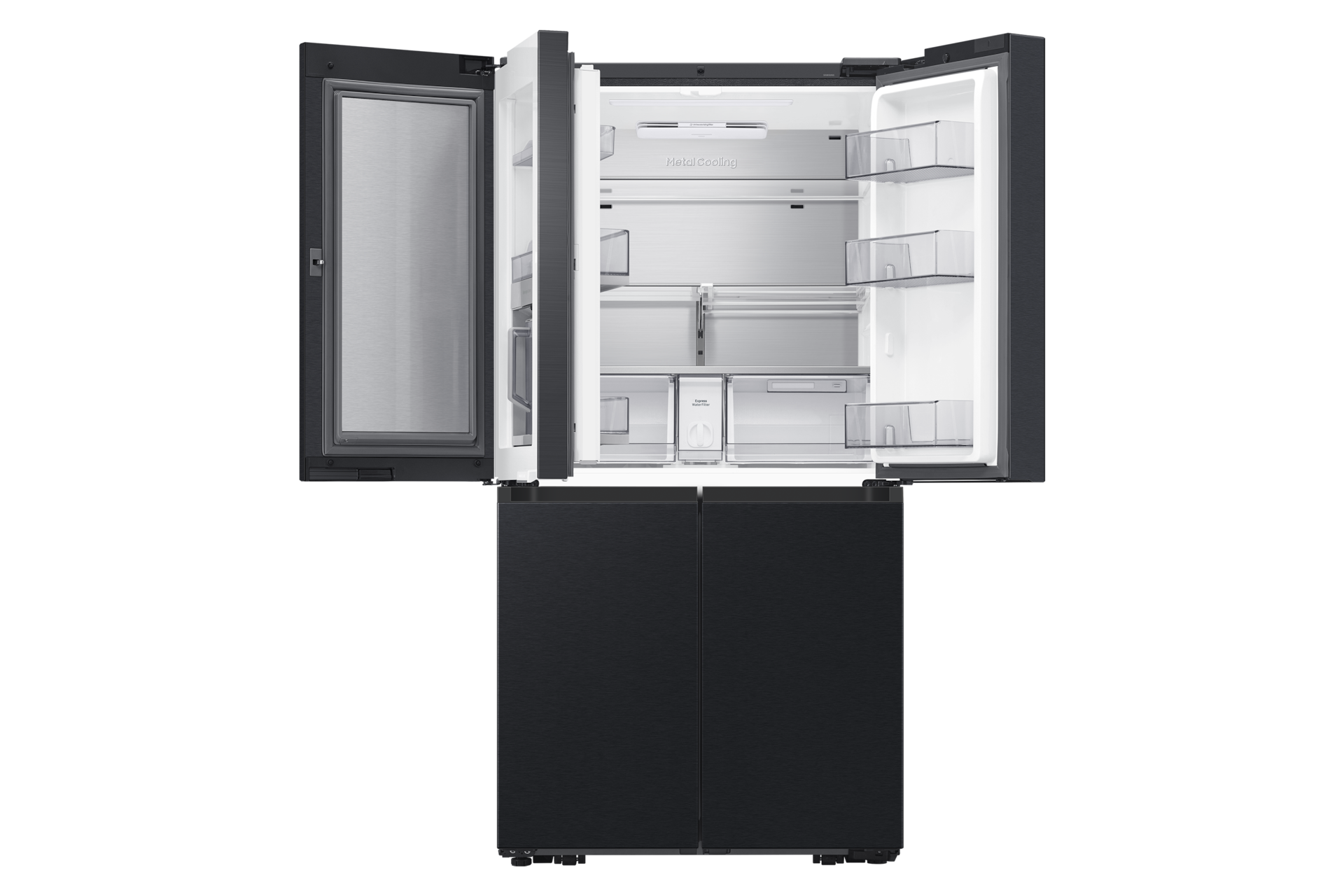 RF9000 T Style French Door Refrigerator with 21.5" Family Hub Front-Open-Without-Food1 Black 